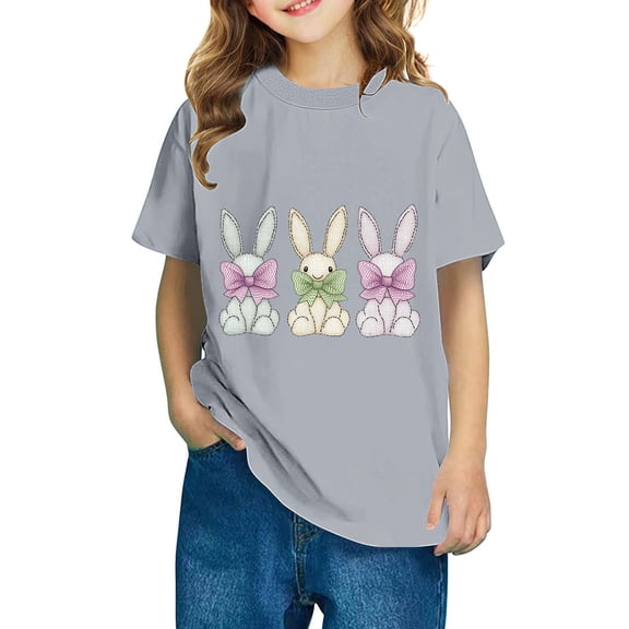 AUNVITO Boys & Girls Easter Cartoon Cotton Shirts Round Neck Short Sleeve Tees for Toddlers
