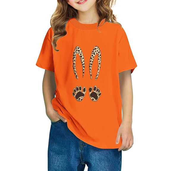 AUNVITO Boys & Girls Easter Cartoon Cotton Shirts Round Neck Short Sleeve Tees for Toddlers