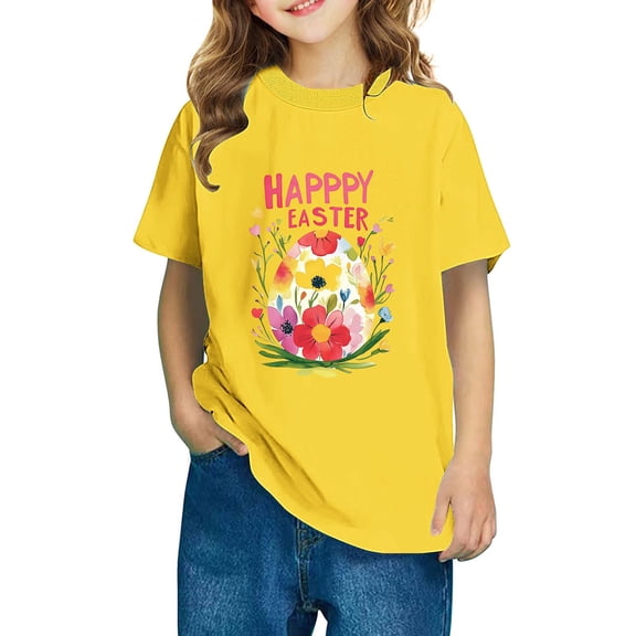 AUNVITO Boys & Girls Easter Cartoon Cotton Shirts Round Neck Short Sleeve Tees for Toddlers