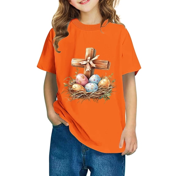 AUNVITO Boys & Girls Easter Cartoon Cotton Shirts Round Neck Short Sleeve Tees for Toddlers