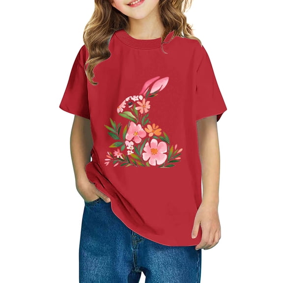 AUNVITO Boys & Girls Easter Cartoon Cotton Shirts Round Neck Short Sleeve Tees for Toddlers