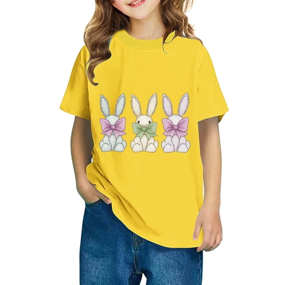 AUNVITO Boys & Girls Easter Cartoon Cotton Shirts Round Neck Short Sleeve Tees for Toddlers