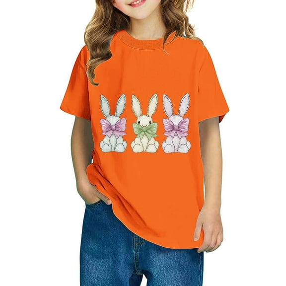 AUNVITO Boys & Girls Easter Cartoon Cotton Shirts Round Neck Short Sleeve Tees for Toddlers