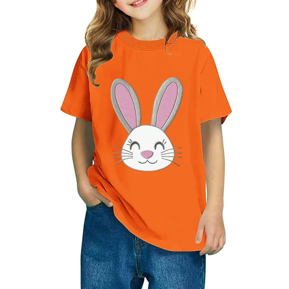 AUNVITO Boys & Girls Easter Cartoon Cotton Shirts Round Neck Short Sleeve Tees for Toddlers