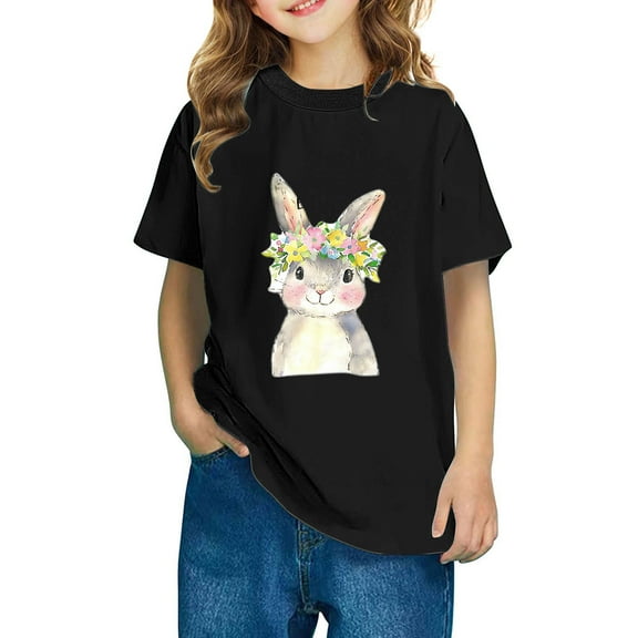 AUNVITO Boys & Girls Easter Cartoon Cotton Shirts Round Neck Short Sleeve Tees for Toddlers