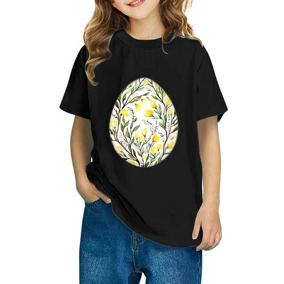 AUNVITO Boys & Girls Easter Cartoon Cotton Shirts Round Neck Short Sleeve Tees for Toddlers