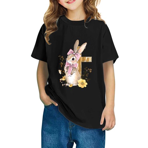 AUNVITO Boys & Girls Easter Cartoon Cotton Shirts Round Neck Short Sleeve Tees for Toddlers
