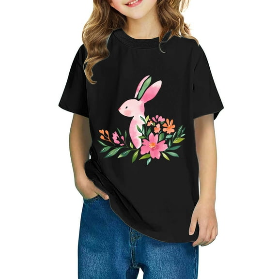 AUNVITO Boys & Girls Easter Cartoon Cotton Shirts Round Neck Short Sleeve Tees for Toddlers