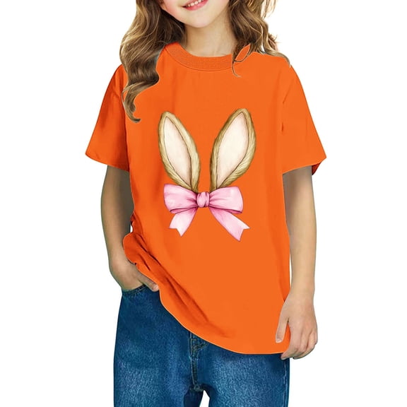 AUNVITO Boys & Girls Easter Cartoon Cotton Shirts Round Neck Short Sleeve Tees for Toddlers