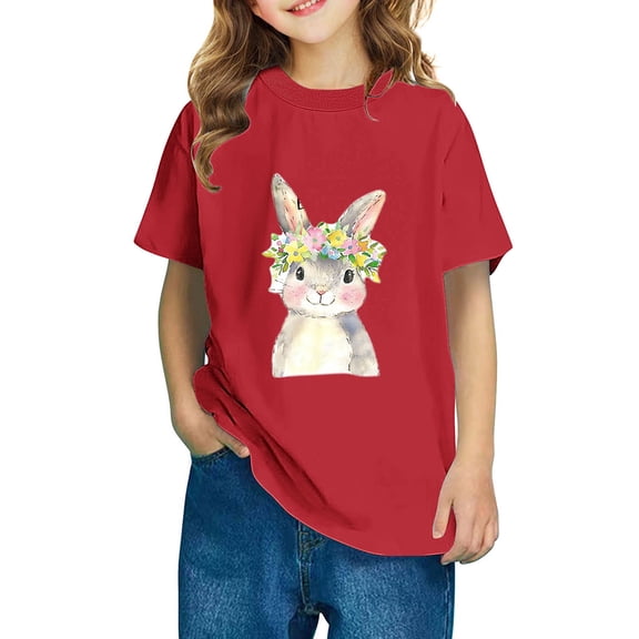AUNVITO Boys & Girls Easter Cartoon Cotton Shirts Round Neck Short Sleeve Tees for Toddlers