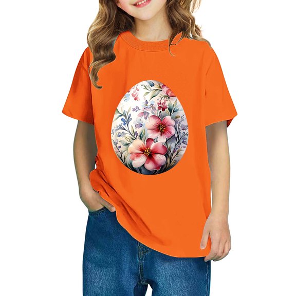 AUNVITO Boys & Girls Easter Cartoon Cotton Shirts Round Neck Short Sleeve Tees for Toddlers