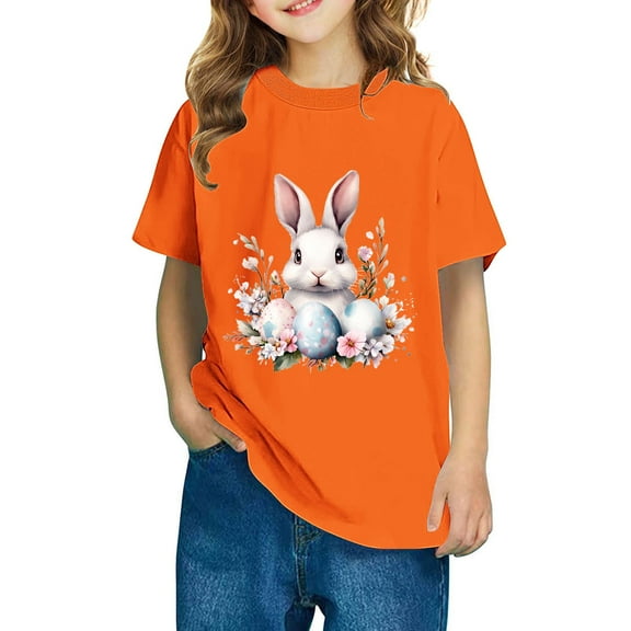 AUNVITO Boys & Girls Easter Cartoon Cotton Shirts Round Neck Short Sleeve Tees for Toddlers