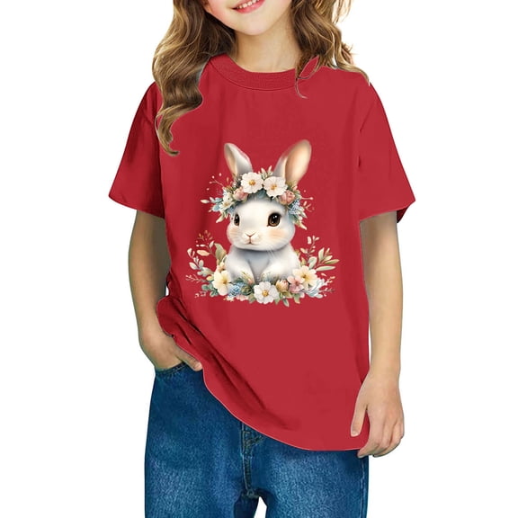 AUNVITO Boys & Girls Easter Cartoon Cotton Shirts Round Neck Short Sleeve Tees for Toddlers
