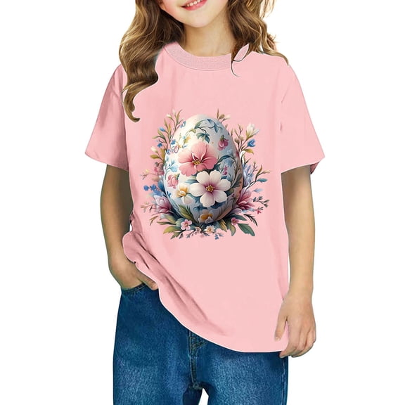 AUNVITO Boys & Girls Easter Cartoon Cotton Shirts Round Neck Short Sleeve Tees for Toddlers