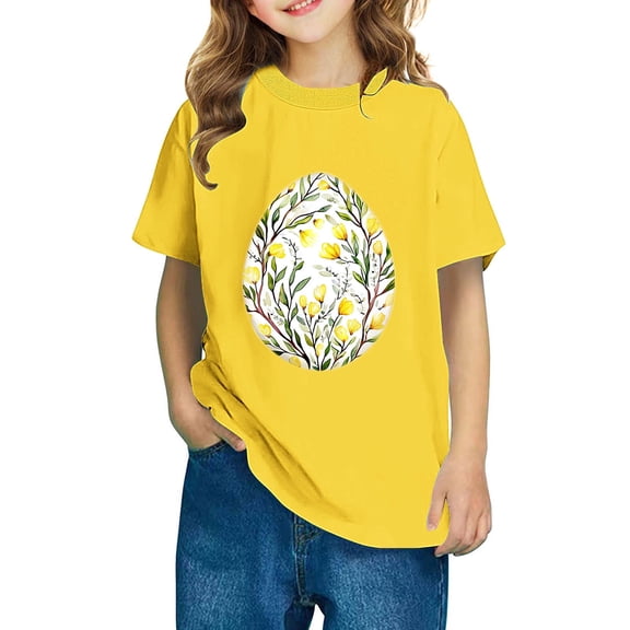 AUNVITO Boys & Girls Easter Cartoon Cotton Shirts Round Neck Short Sleeve Tees for Toddlers