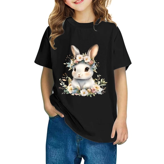 AUNVITO Boys & Girls Easter Cartoon Cotton Shirts Round Neck Short Sleeve Tees for Toddlers