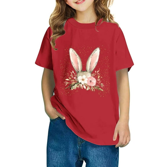 AUNVITO Boys & Girls Easter Cartoon Cotton Shirts Round Neck Short Sleeve Tees for Toddlers