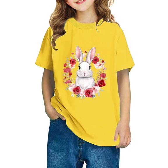 AUNVITO Boys & Girls Easter Cartoon Cotton Shirts Round Neck Short Sleeve Tees for Toddlers