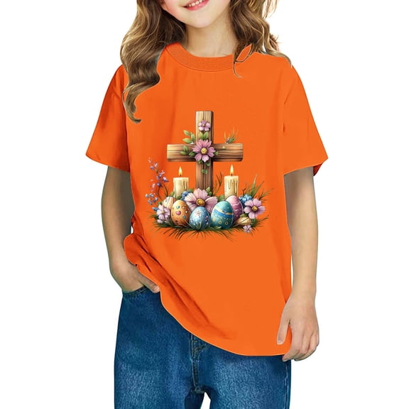 AUNVITO Boys & Girls Easter Cartoon Cotton Shirts Round Neck Short Sleeve Tees for Toddlers