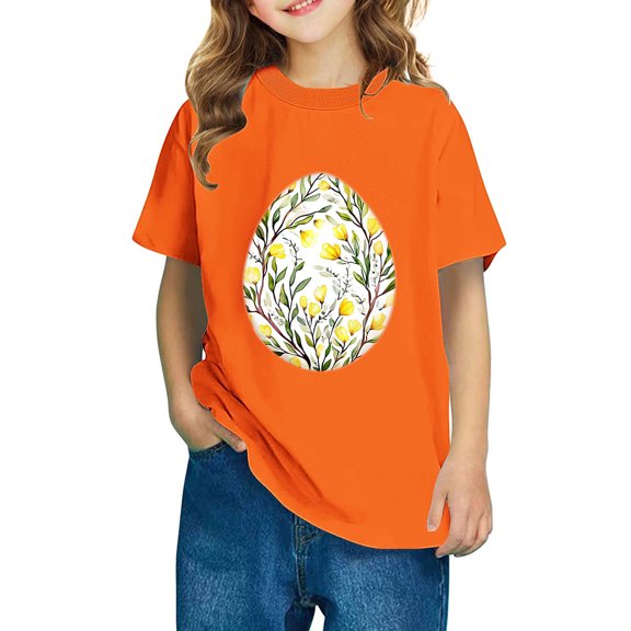 AUNVITO Boys & Girls Easter Cartoon Cotton Shirts Round Neck Short Sleeve Tees for Toddlers