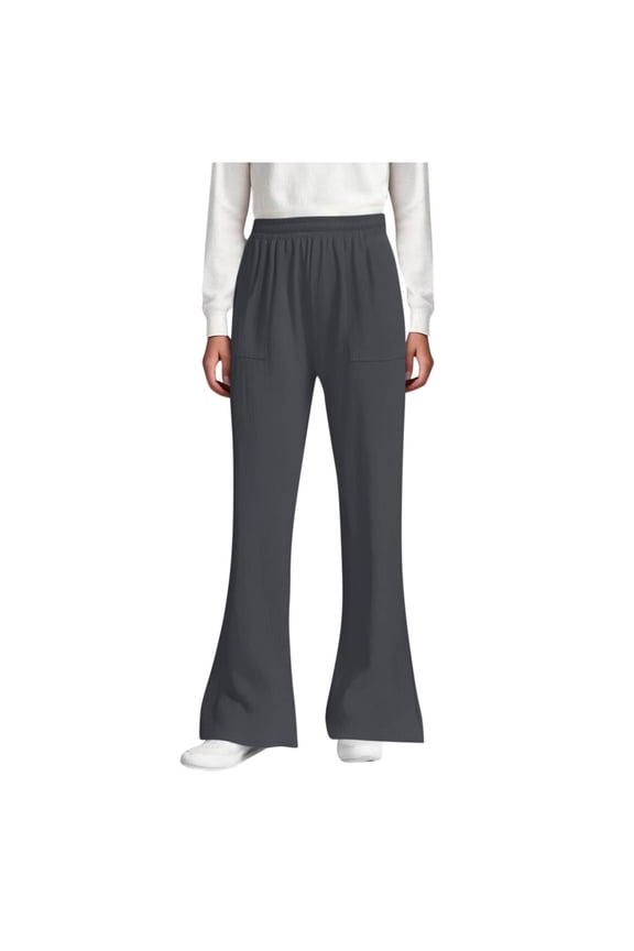 Boys & Girls Flare Pants Cotton-Linen Elastic Adjustable Waist Summer Solid Color with Pockets