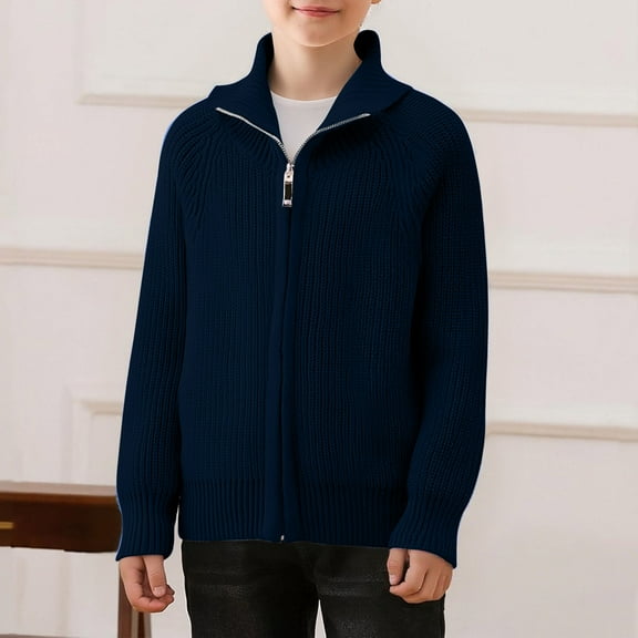 AUNVITO Boys & Girls Knitted Cardigan Sweater Warm Long Sleeve Versatile Outerwear 4-14Y | Soft Cotton Cozy Casual Wear for Kids Winter Autumn