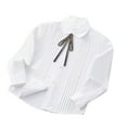 thumbnail image 1 of AUNVITO Boys & Girls Long Sleeve Button-Up Shirt with Lace Trim Tie and Button Details, Solid Color Casual School Style for Big Kids 3-16 Years, 1 of 2