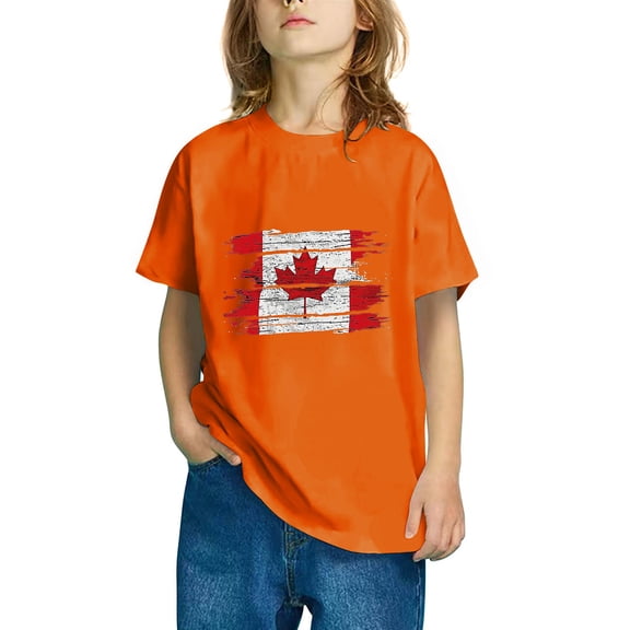 AUNVITO Boys & Girls Maple Leaf Print Casual Short Sleeve Cotton T-Shirt Stylish Cute