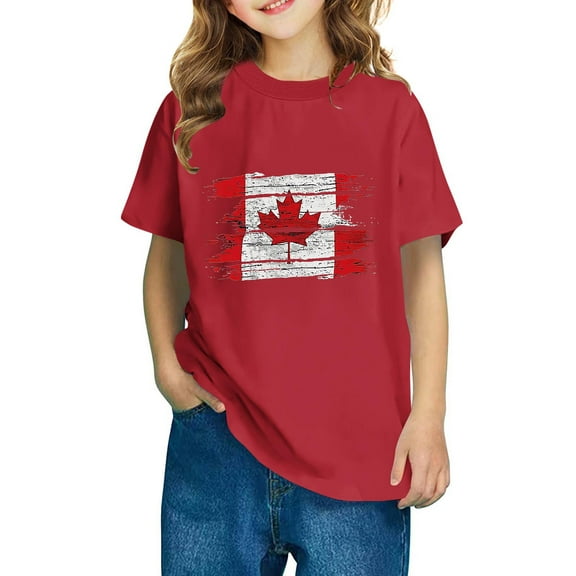 AUNVITO Boys & Girls Maple Leaf Print Casual Short Sleeve Cotton T-Shirt Stylish Cute