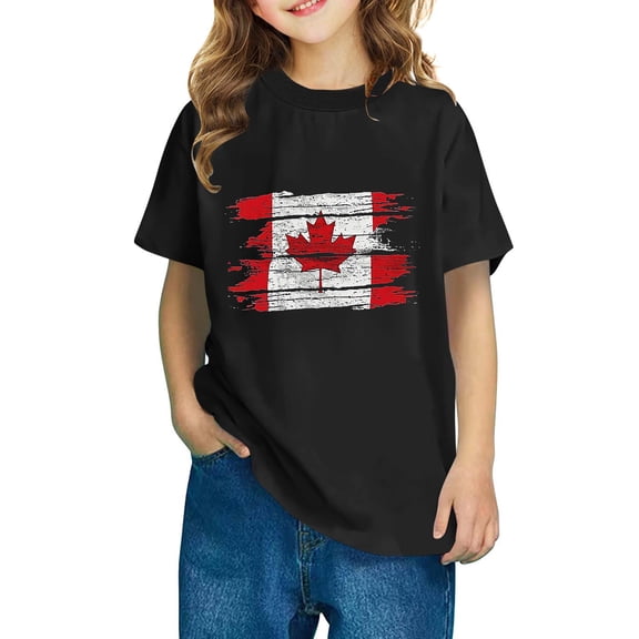 AUNVITO Boys & Girls Maple Leaf Print Casual Short Sleeve Cotton T-Shirt Stylish Cute