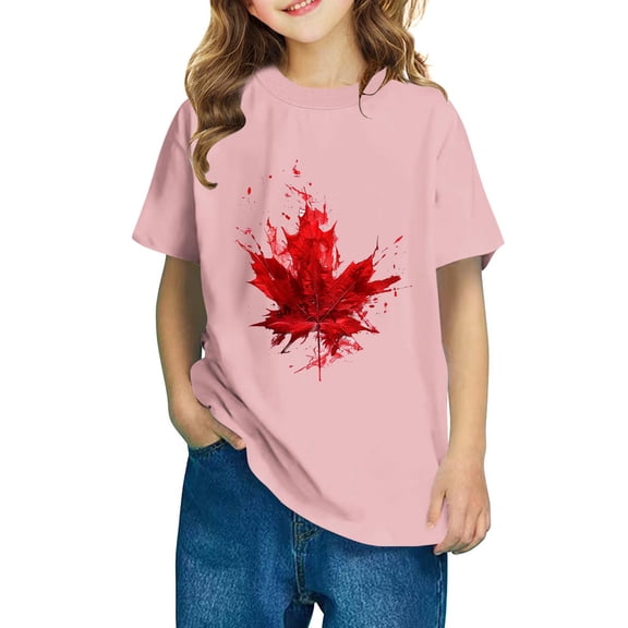 AUNVITO Boys & Girls Maple Leaf Print Casual Short Sleeve Cotton T-shirt Cute Kids Top