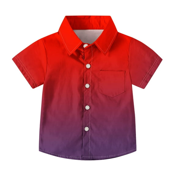 AUNVITO Boys & Girls Ombre Short Sleeve School Uniform Shirt with Pocket Casual Stylish Cute