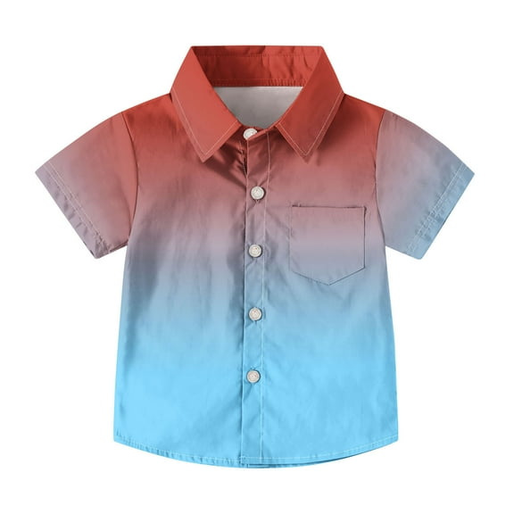 AUNVITO Boys & Girls Ombre Short Sleeve School Uniform Shirt with Pocket Casual Stylish Cute