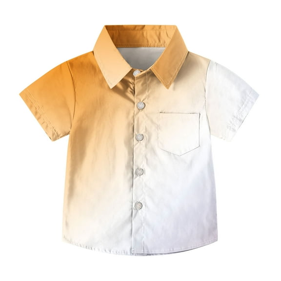 AUNVITO Boys & Girls Ombre Short Sleeve Shirt Casual Stylish Pocket Design School Uniform Top Trendy Gradient