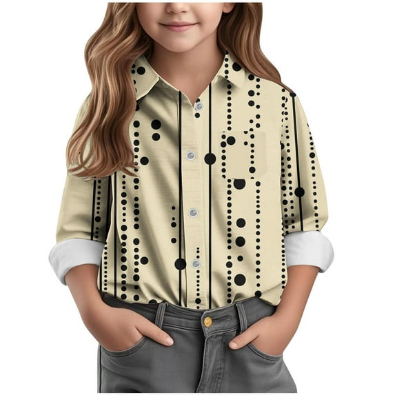 AUNVITO Boys & Girls Polka Dot Print Button Down Shirt Long Sleeve Casual Shirt Jacket Spring Summer 3-16 Years