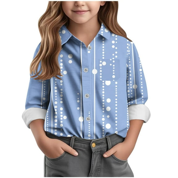 AUNVITO Boys & Girls Polka Dot Print Button Down Shirt Long Sleeve Casual Shirt Jacket Spring Summer 3-16 Years