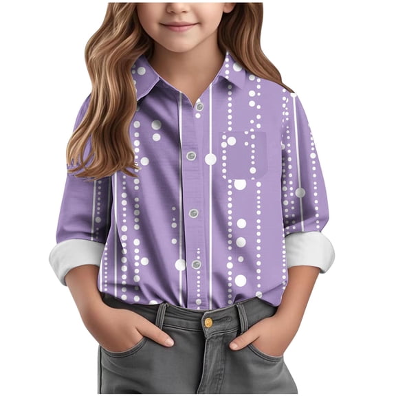 AUNVITO Boys & Girls Polka Dot Print Button Down Shirt Long Sleeve Casual Shirt Jacket Spring Summer 3-16 Years