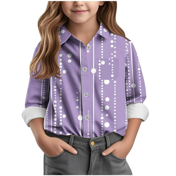 AUNVITO Boys & Girls Polka Dot Print Button Down Shirt Long Sleeve Casual Shirt Jacket Spring Summer 3-16 Years