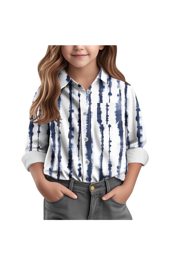 Boys & Girls Printed Shirt Button Down Collar Long Sleeve Casual Jacket Spring Summer Vintage Style Outerwear