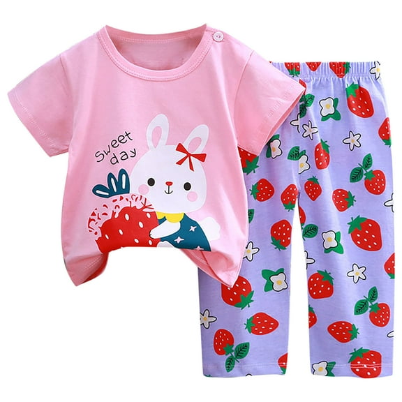 AUNVITO Boys Girls Spring Casual Cute Short Sleeve Pullover and Pants Outfit Set Kids Clothing