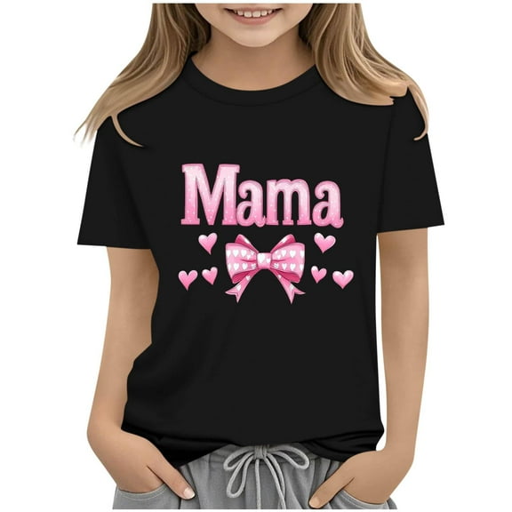 AUNVITO Boys & Girls Spring Summer Casual Short Sleeve T-Shirt Mother's Day Print Round Neck Pullover Youth Big Kids Apparel