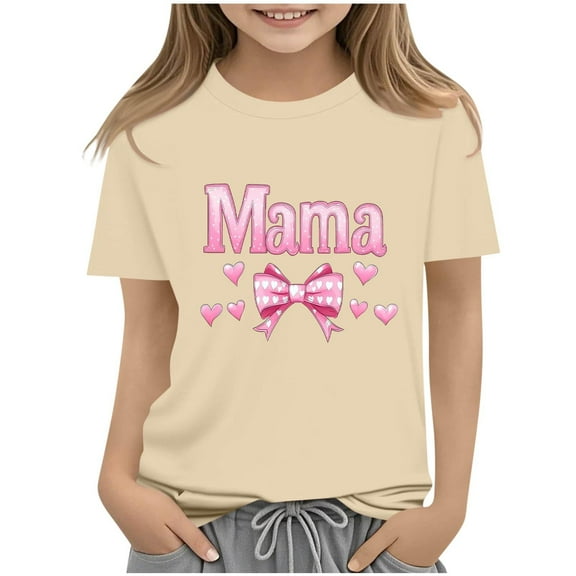 AUNVITO Boys & Girls Spring Summer Casual Short Sleeve T-Shirt Mother's Day Print Round Neck Pullover Youth Big Kids Apparel