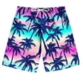 thumbnail image 1 of AUNVITO Boys Girls Swim Trunks Hawaiian Palm Tree Print Elastic Drawstring Adjustable Waist Beach Shorts for Kids 7-14 Years, 1 of 6