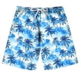 thumbnail image 1 of AUNVITO Boys Girls Swim Trunks Hawaiian Palm Tree Print Elastic Drawstring Adjustable Waist Beach Shorts for Kids 7-14 Years, 1 of 6