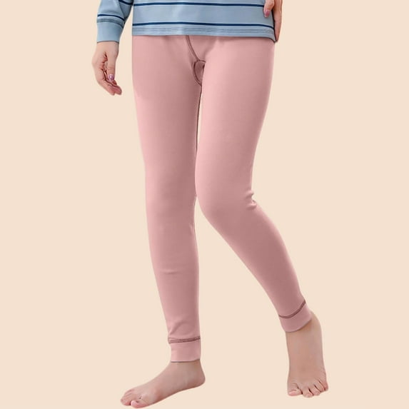 AUNVITO Boys Girls Thermal Pants Cuffed Ankle Elastic Waistband Solid Color Comfortable Base Layer Cozy Everyday