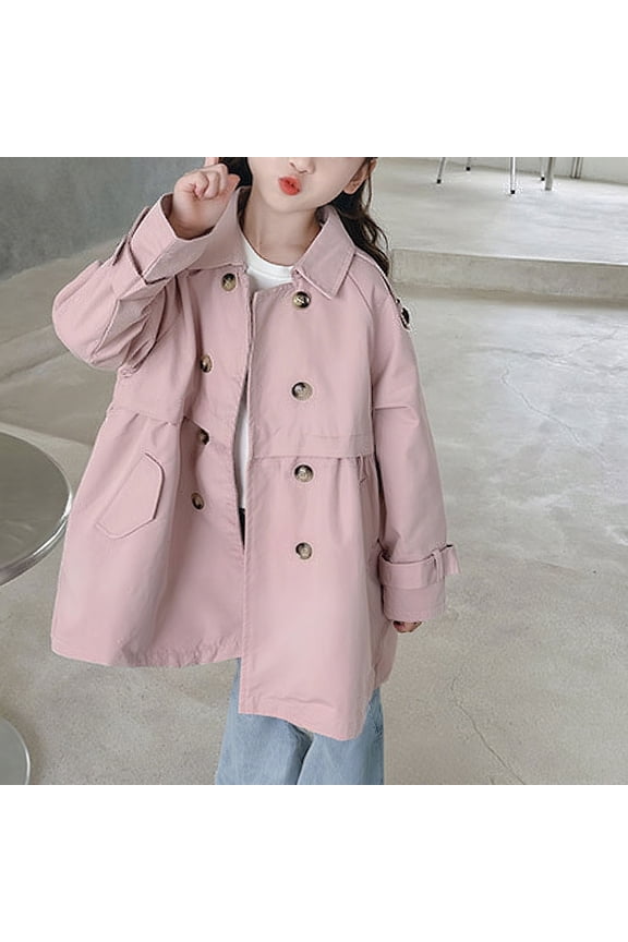 Boys & Girls Trench Coat Solid Color Pleated Flared Sleeves Mid-Length Lapel Collar Button Front Long Sleeve No Hood Casual British Style Autumn Jacket