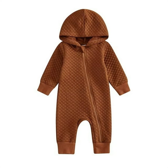 AUNVITO Boys Girls Waffle-Knit Hooded Coveralls Long Sleeve & Pants Solid Color Loose Fit Soft Romper for 0-12M