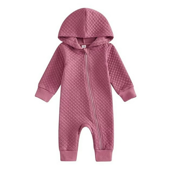 AUNVITO Boys Girls Waffle-Knit Hooded Coveralls Long Sleeve & Pants Solid Color Loose Fit Soft Romper for 0-12M