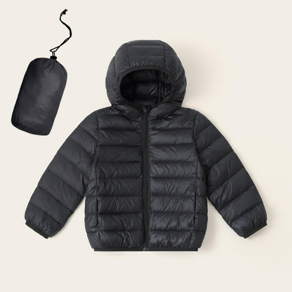 AUNVITO Boys Girls Winter Coat 3-12Y Heavyweight Fleece-Lined Hooded Mid-Length with Pockets Casual Warm Outerwear