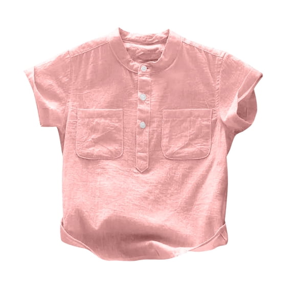 AUNVITO Boys Solid Color Short Sleeve Shirt Casual Round Neck Thin Cotton Summer Top Y2K